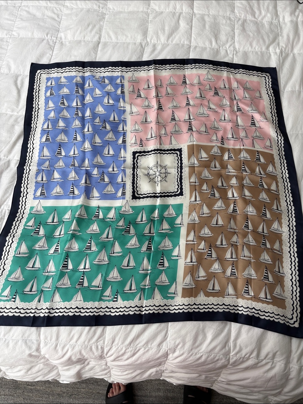 Talbots Multicolor Nautical 100% Silk Scarf - Blue, Pink, Green, Brown, White
